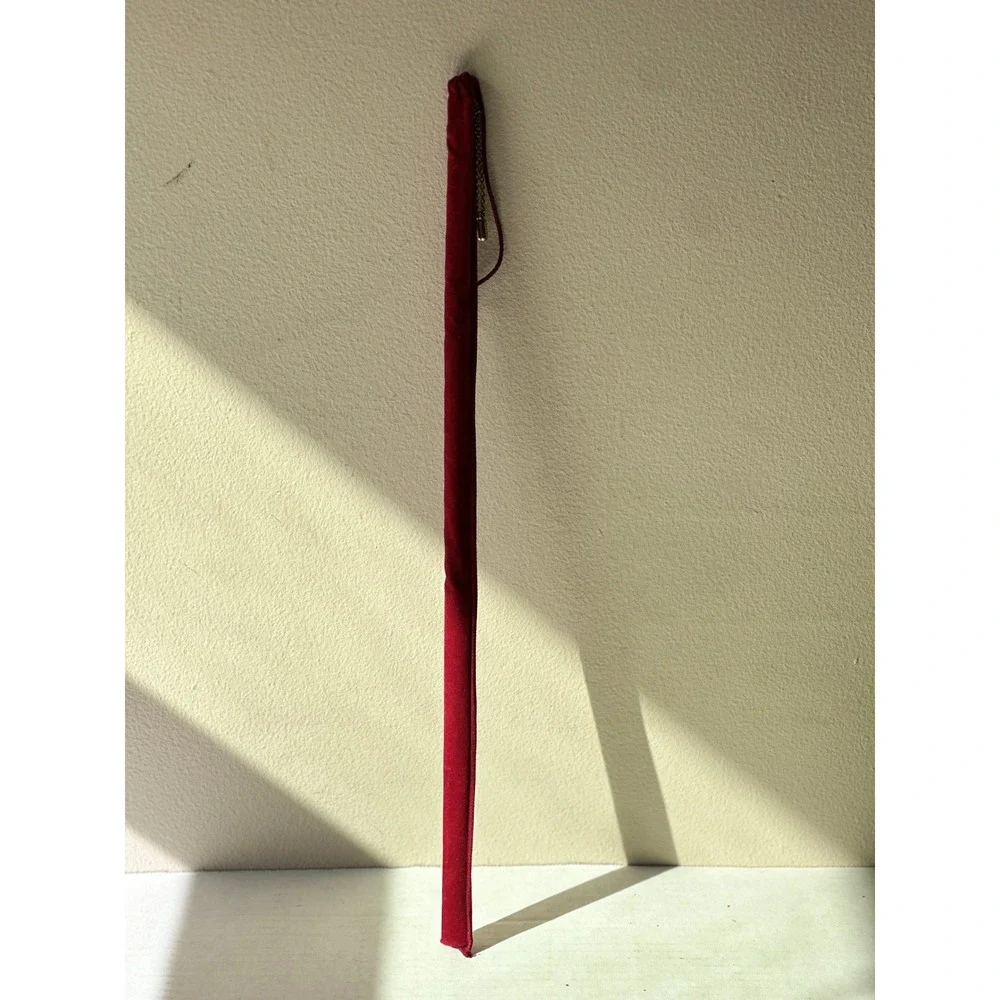 Vintage Brass Candle Lighter Long Wand Flint Style with Red Velvet Sleeve -As Is